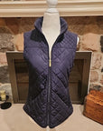 British Khaki Womens Quilted Vest Full Zip Small Blue Knit Insets Lined Pockets