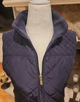 British Khaki Womens Quilted Vest Full Zip Small Blue Knit Insets Lined Pockets