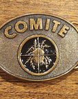 Vintage BTS 1983 Comite Solid Brass Belt Buckle Made in USA 3.75"x2.75" Oval