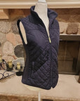 British Khaki Womens Quilted Vest Full Zip Small Blue Knit Insets Lined Pockets