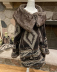Roz & Ali Faux Fur Coat Women's Size 18 - 20 Aztec Pattern Brown Blanket Coat