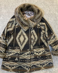 Roz & Ali Faux Fur Coat Women's Size 18 - 20 Aztec Pattern Brown Blanket Coat