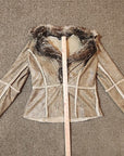 Allen B by Allen Schwartz Women's Jacket Suede Faux Fur Shearling Lined Medium