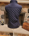 British Khaki Womens Quilted Vest Full Zip Small Blue Knit Insets Lined Pockets