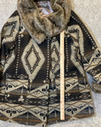 Roz & Ali Faux Fur Coat Women's Size 18 - 20 Aztec Pattern Brown Blanket Coat