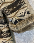 Roz & Ali Faux Fur Coat Women's Size 18 - 20 Aztec Pattern Brown Blanket Coat