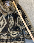 Roz & Ali Faux Fur Coat Women's Size 18 - 20 Aztec Pattern Brown Blanket Coat