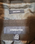Claiborne Men's Wool Barn Coat Large Long Button Drk Olive