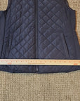 British Khaki Womens Quilted Vest Full Zip Small Blue Knit Insets Lined Pockets