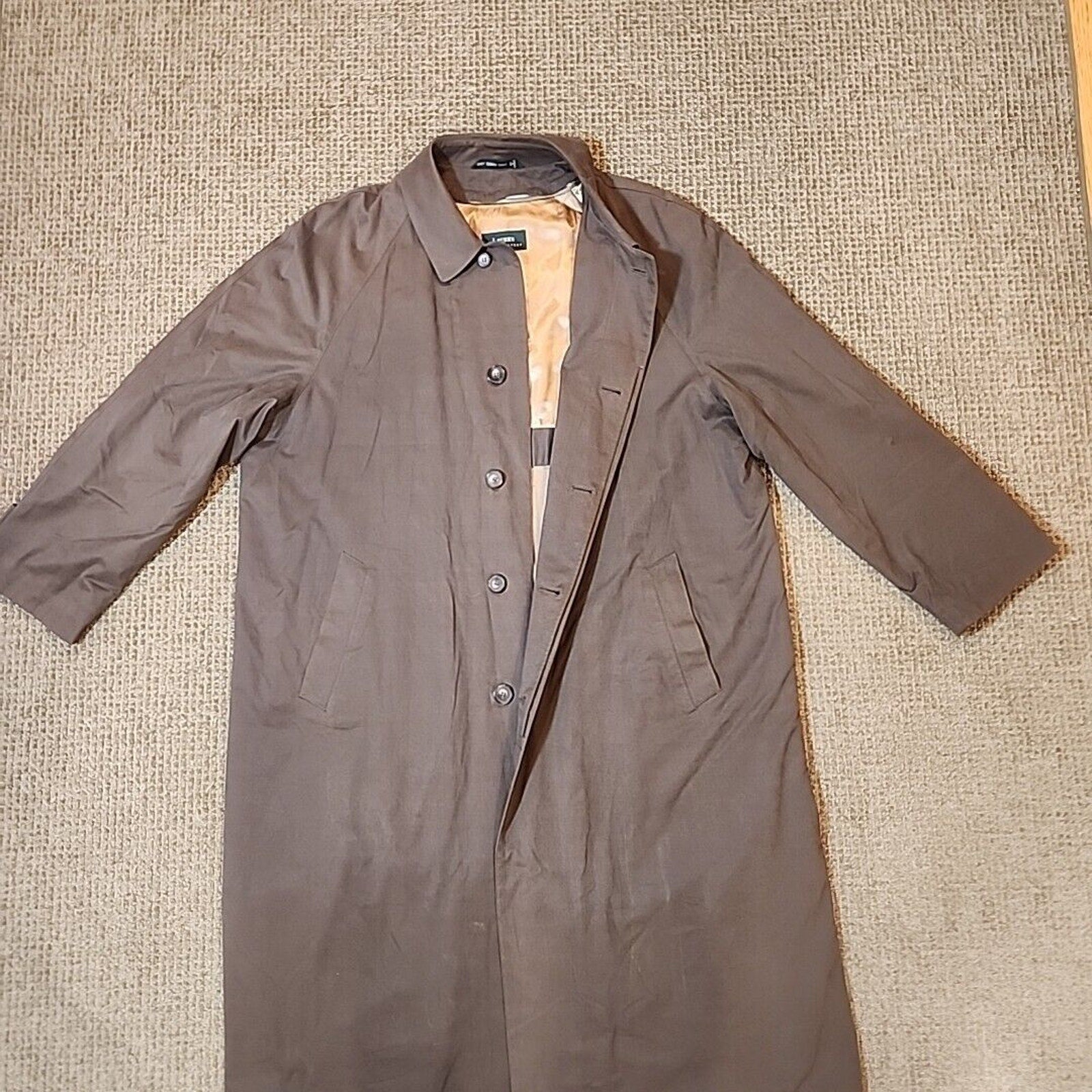 Lauren Ralph Lauren Mens Trench Coat Rain Jacket 46L Wool Lined Microfiber Suede