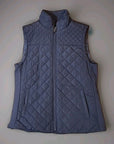 British Khaki Womens Quilted Vest Full Zip Small Blue Knit Insets Lined Pockets