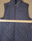 British Khaki Womens Quilted Vest Full Zip Small Blue Knit Insets Lined Pockets