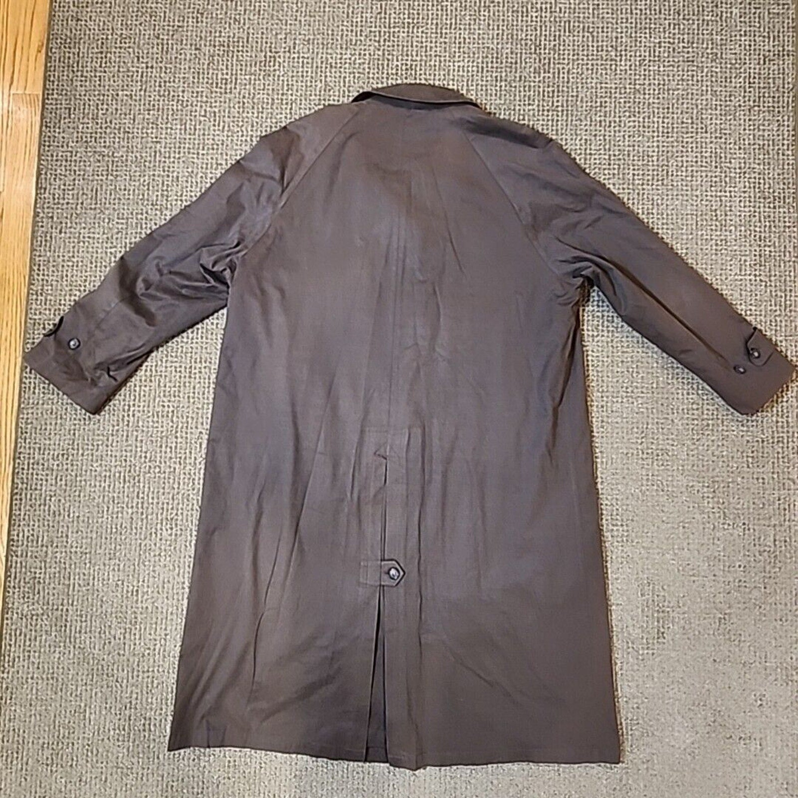 Lauren Ralph Lauren Mens Trench Coat Rain Jacket 46L Wool Lined Microfiber Suede