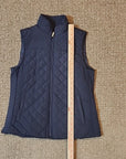 British Khaki Womens Quilted Vest Full Zip Small Blue Knit Insets Lined Pockets