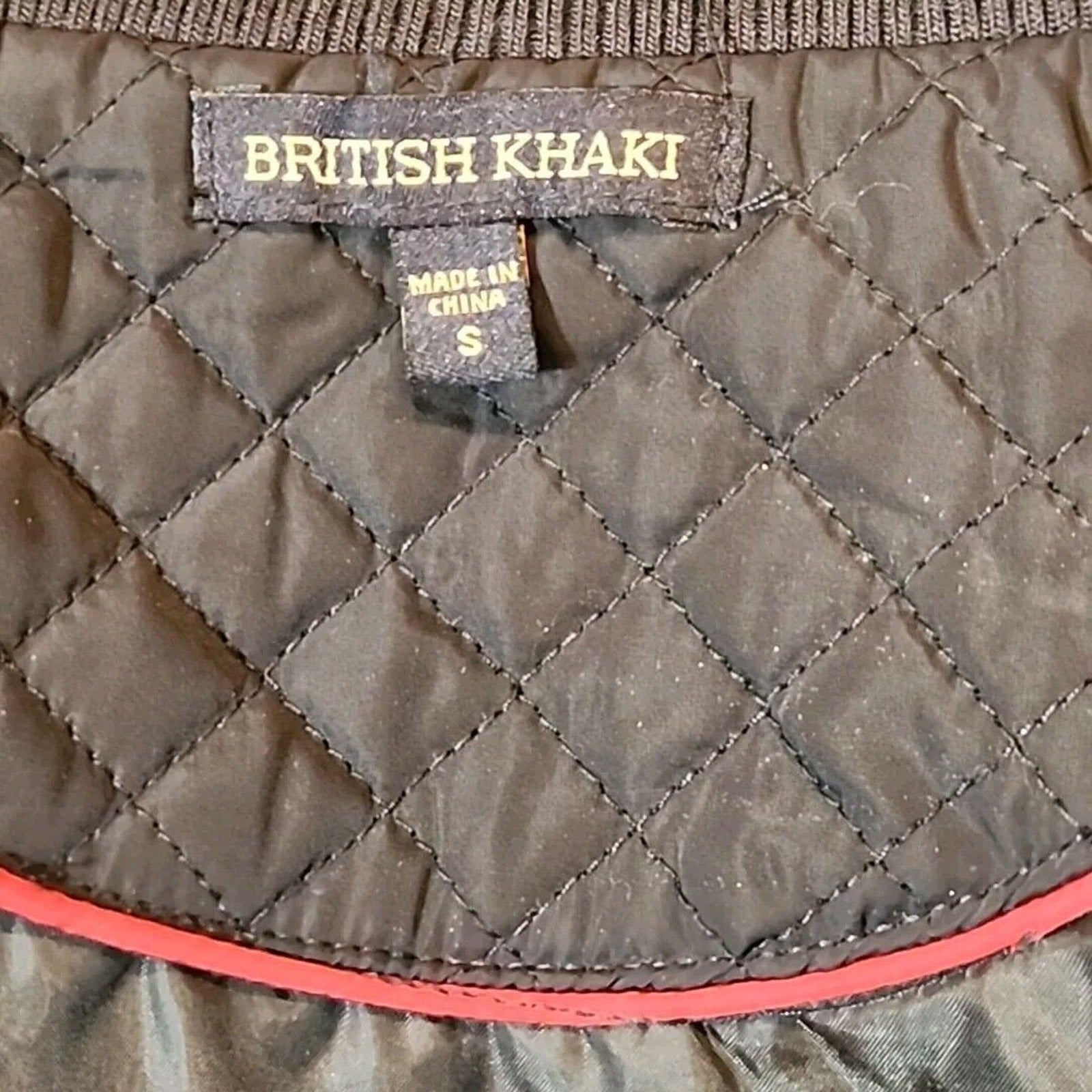 British Khaki Womens Quilted Vest Full Zip Small Blue Knit Insets Lined Pockets