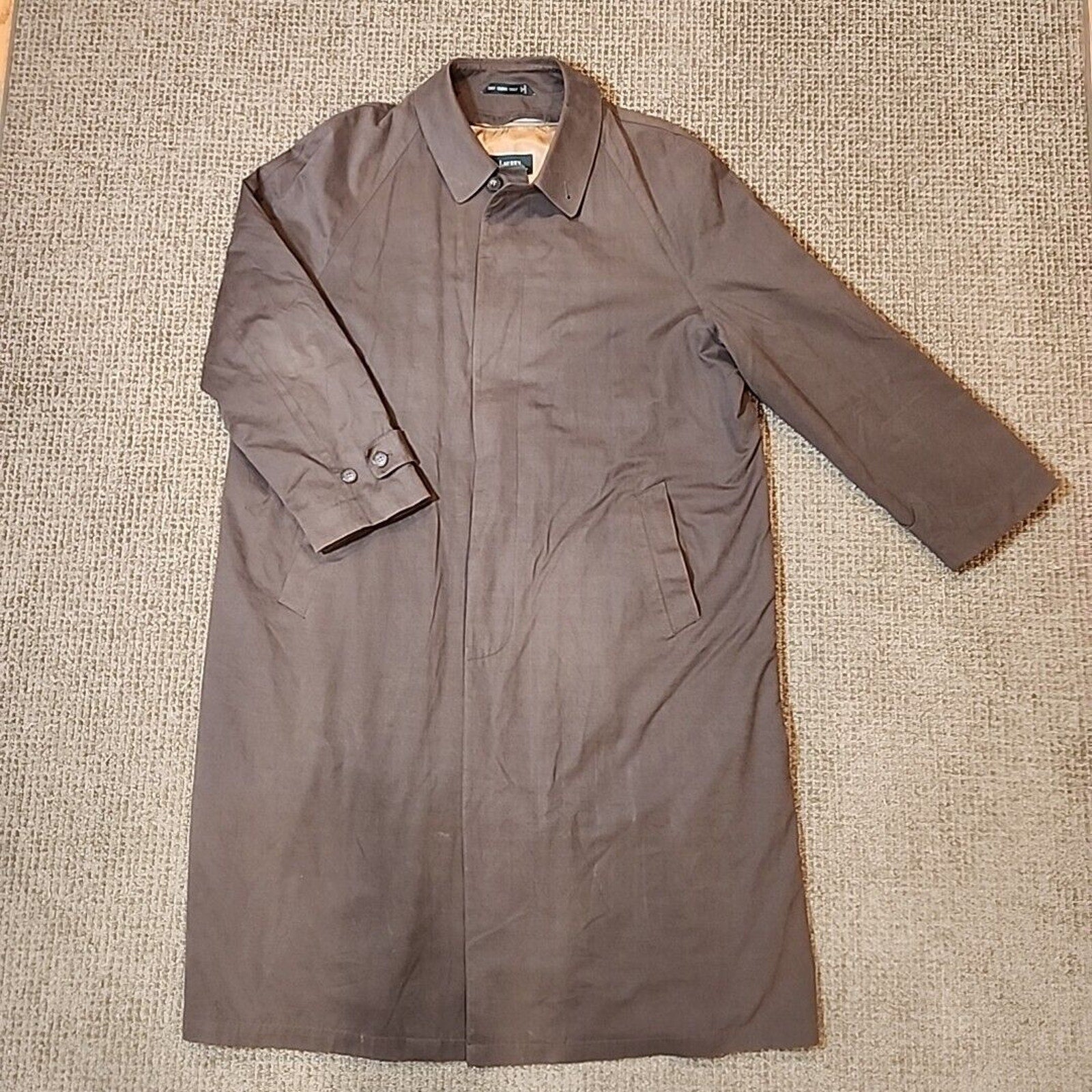 Lauren Ralph Lauren Mens Trench Coat Rain Jacket 46L Wool Lined Microfiber Suede